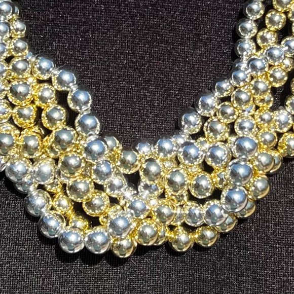 Twisted Multi Strand Gold Silver Color Pearl Necklace Spring Summer Vacation NWT - Picture 3 of 4